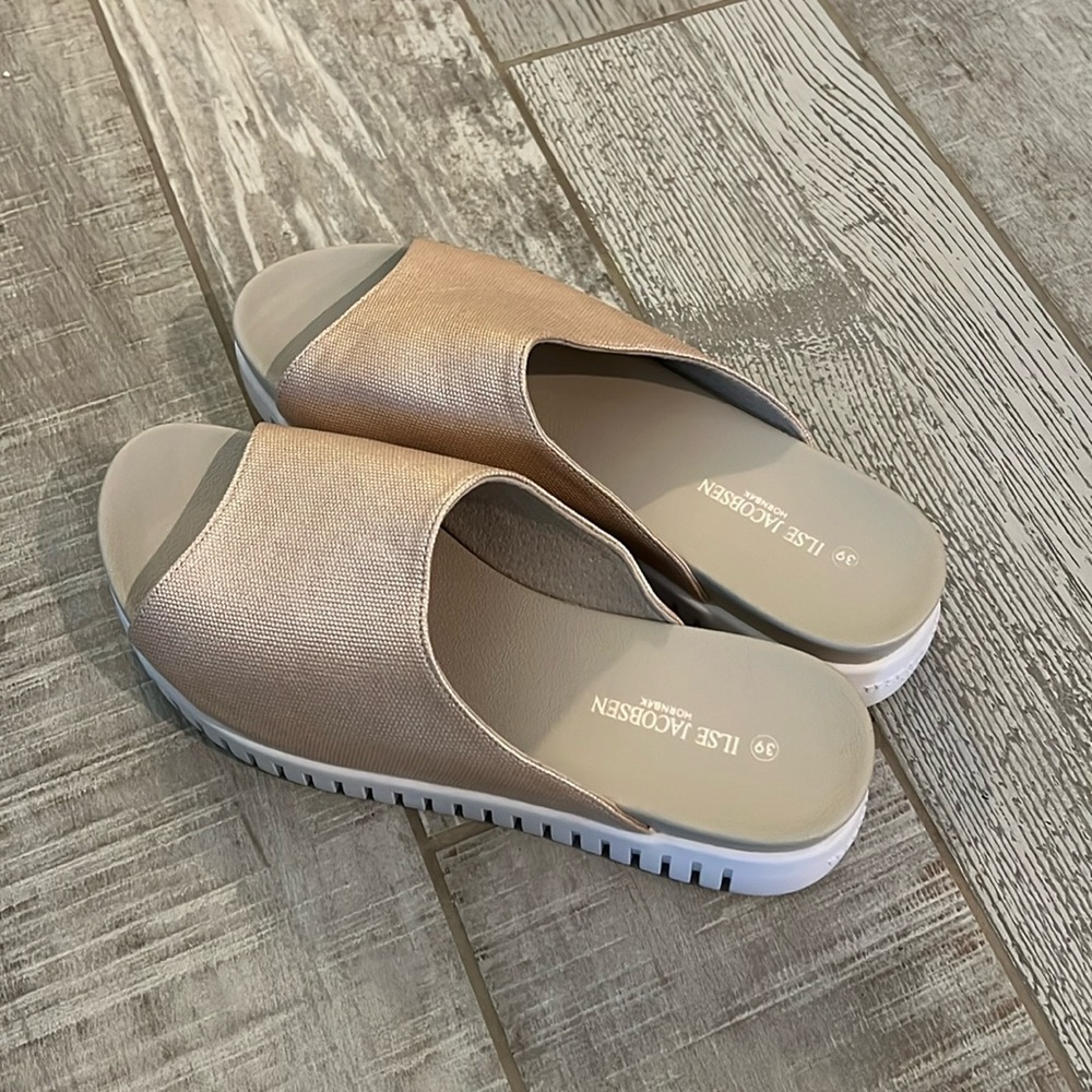 ILSE JACOBSEN Sz 39 Tulip Metallic Shimmer Slip On Slide Sandals